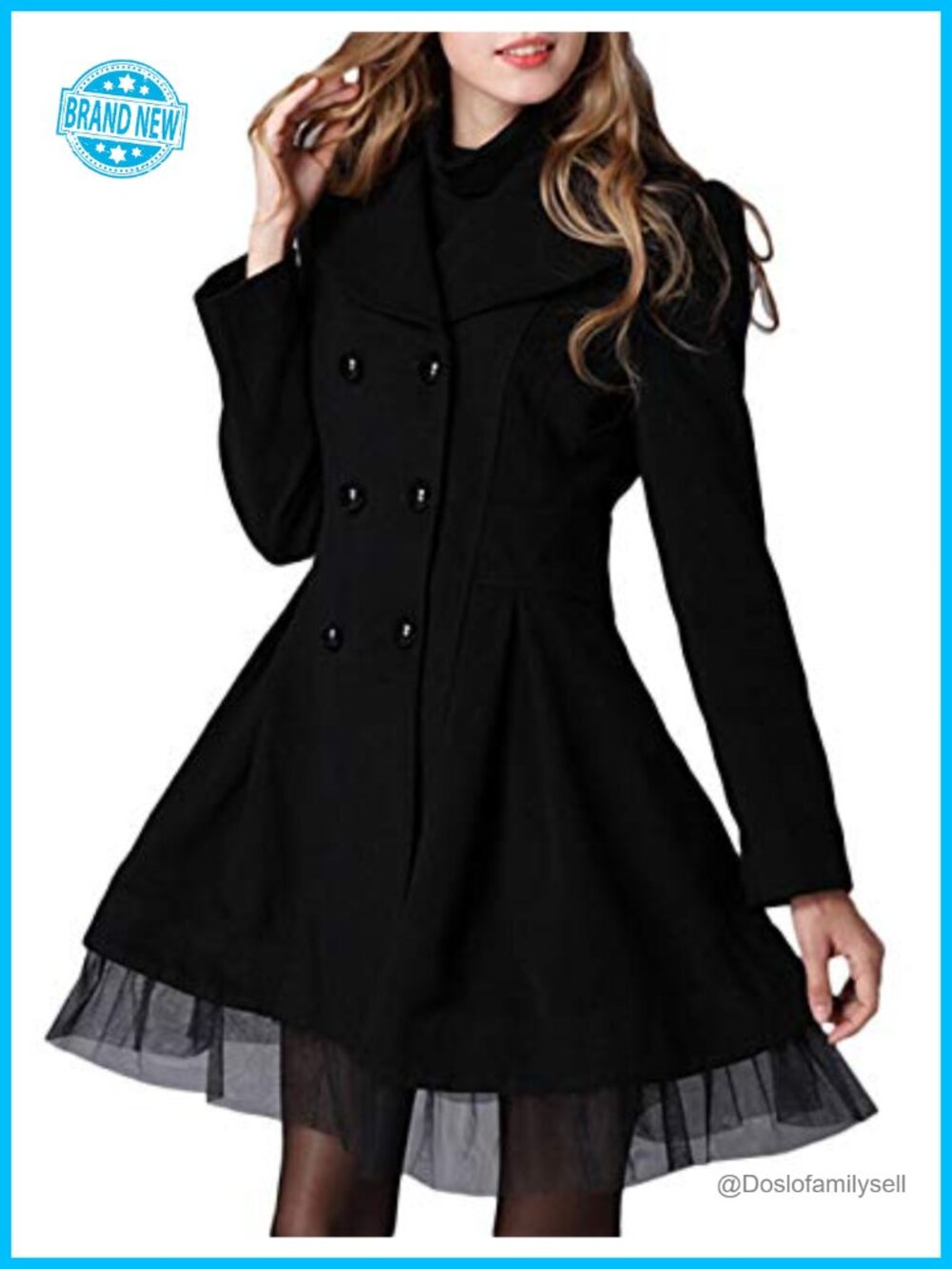 Womens Wool Blend Peacoat Double Breasted Mesh Hem Skirted Winter Coat